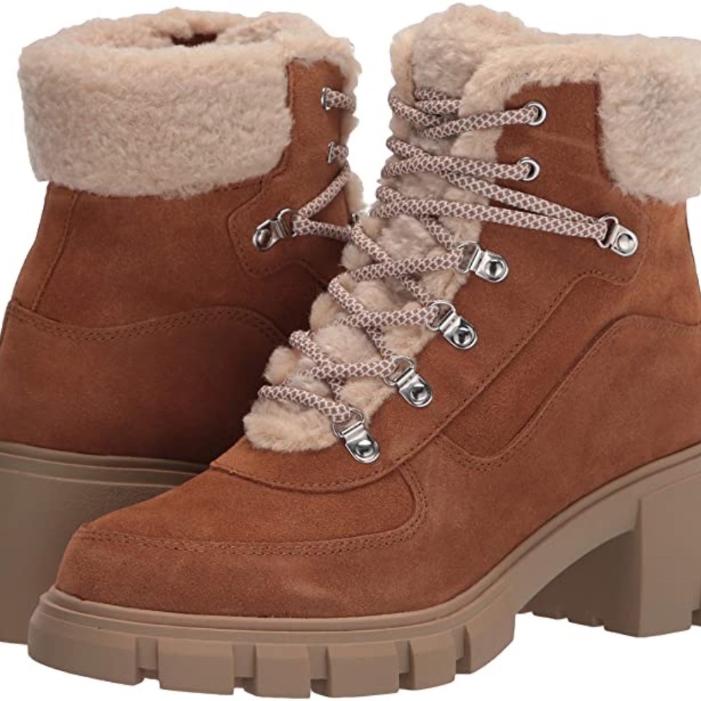 NEW Steven BY STEVEN MADDEN Henlie Suede Faux Shearling Lace-Up Lug BOOT SIZE 8